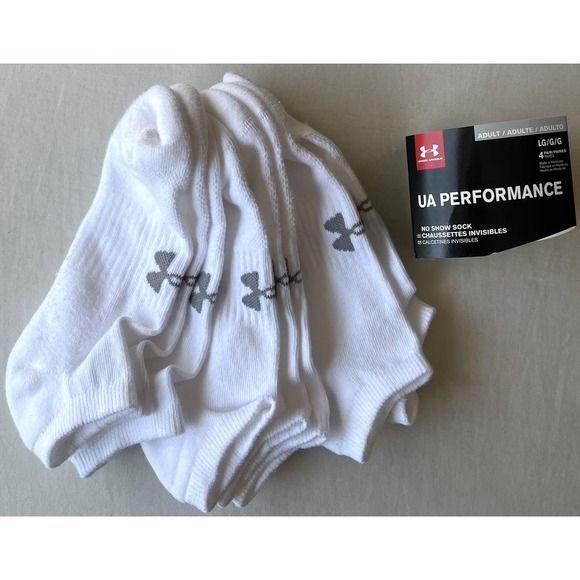UA UNDER ARMOUR Men's No Show Socks Large White 4 pairs Pack Performance Cotton - Picture 6 of 8